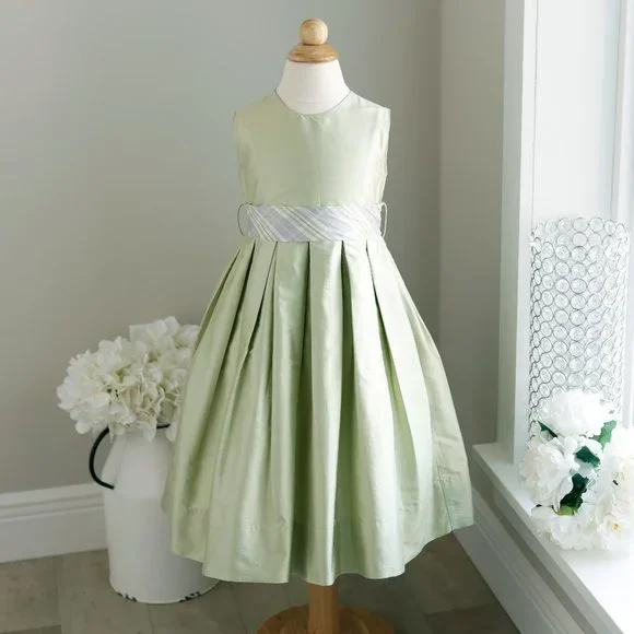 Strasburg Dresses | Strasburg Elegant Sage Green Silk with Spring Plaid Sash Size 2/3 Gorgeous Nwot | Color: Green/Purple | Size: 2/3 | Shellie_Roo's